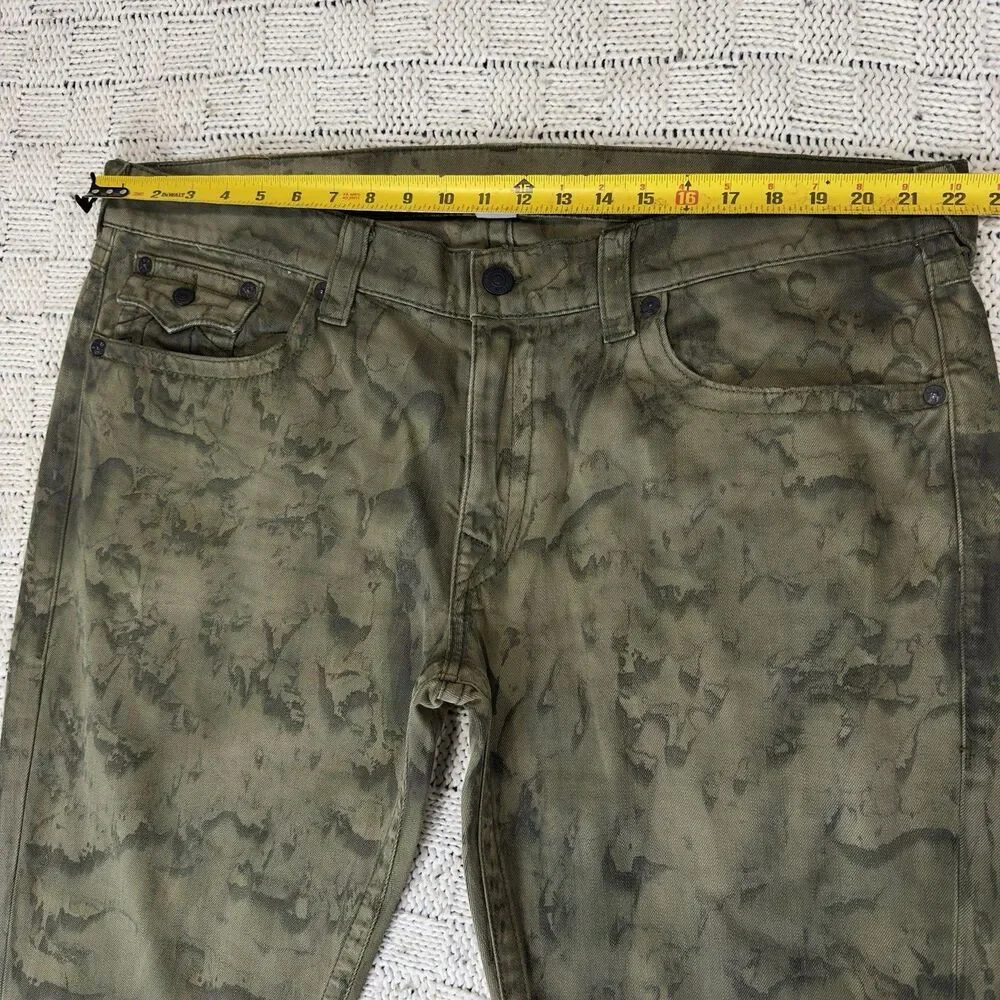 True Religion Section Straight Jeans Men’s 42 Olive Camo Tie Dye Wash